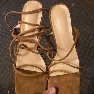 Size 8 tan short heels brand new never worn